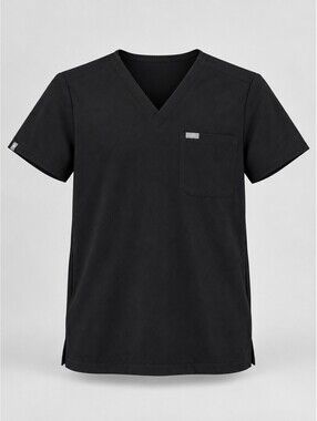 FIGS Men's Chisec Black Three-Pocket V-Neck Scrub Top Size S